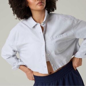 Offline by Aerie Shirt Women's Medium Button Up Chambray Casual Long Sleeve